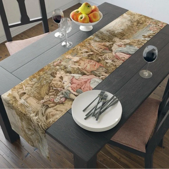 TAPESTRY Vintage European Style Floral Ladies Romantic Scene EX Long NWOT - Picture 11 of 14